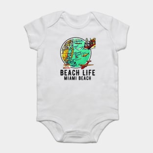 Miami Beach Florida Beach Life Distressed Vintage Old Map Baby Bodysuit